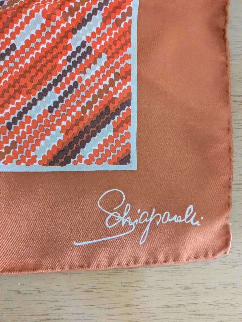 Vintage 1960s/1970s Schiaparelli Glentex Silk Scarf Geometric Rust Brown Japan